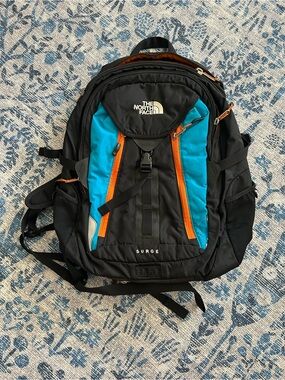 The North Face Surge Backpack 33L Black Blue Orange Laptop Hiking Travel